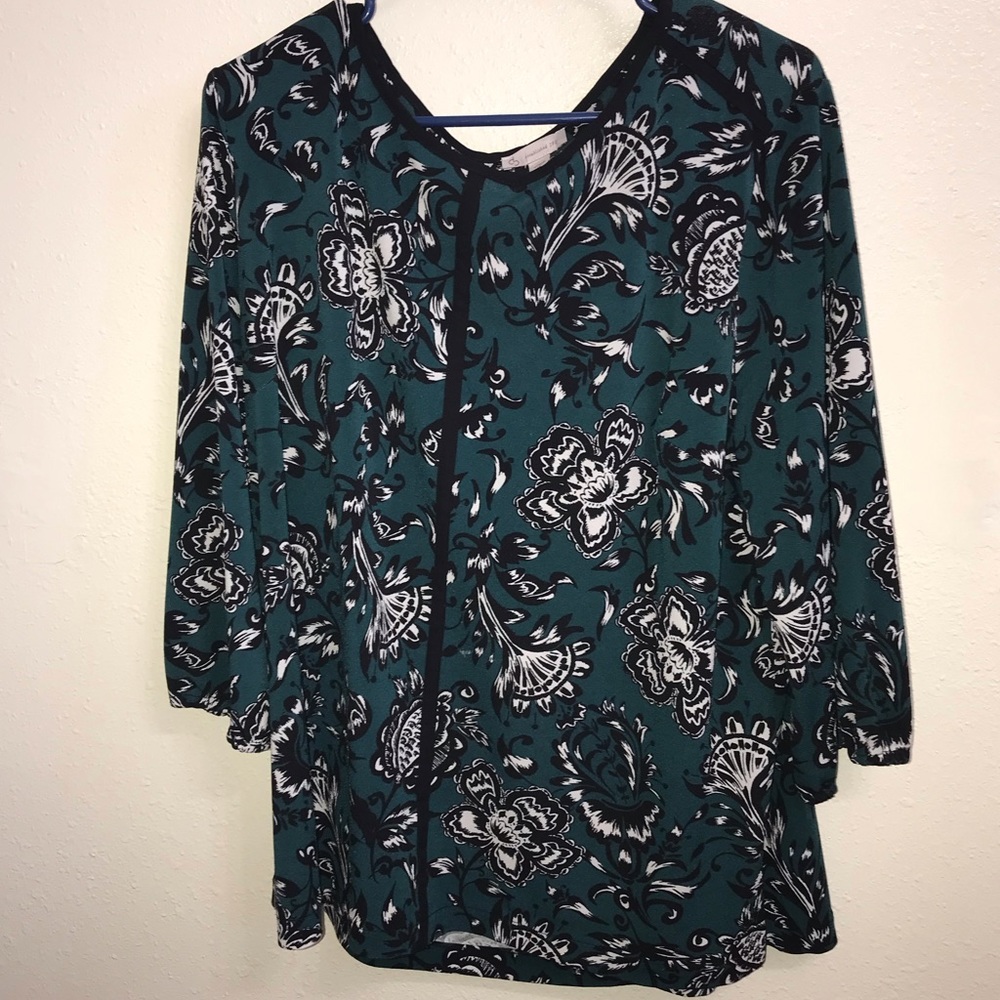 Vintage Green Floral Paisley Long Sleeve Vintage Blouse Size 1x